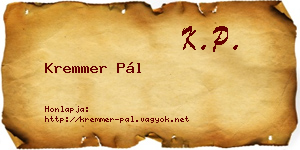 Kremmer Pál névjegykártya